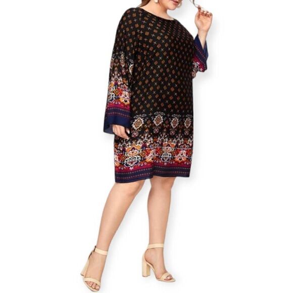 Elegant Long Sleeve Patterned Dress - Picture 1 of 16
